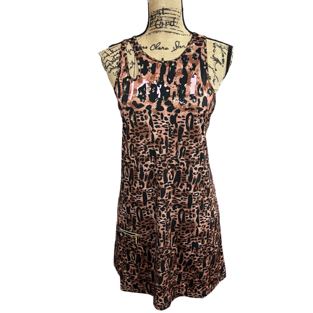 Jamie Sadock Women's Sleeveless Tank Dress Tennis Brown Animal Print Size Small